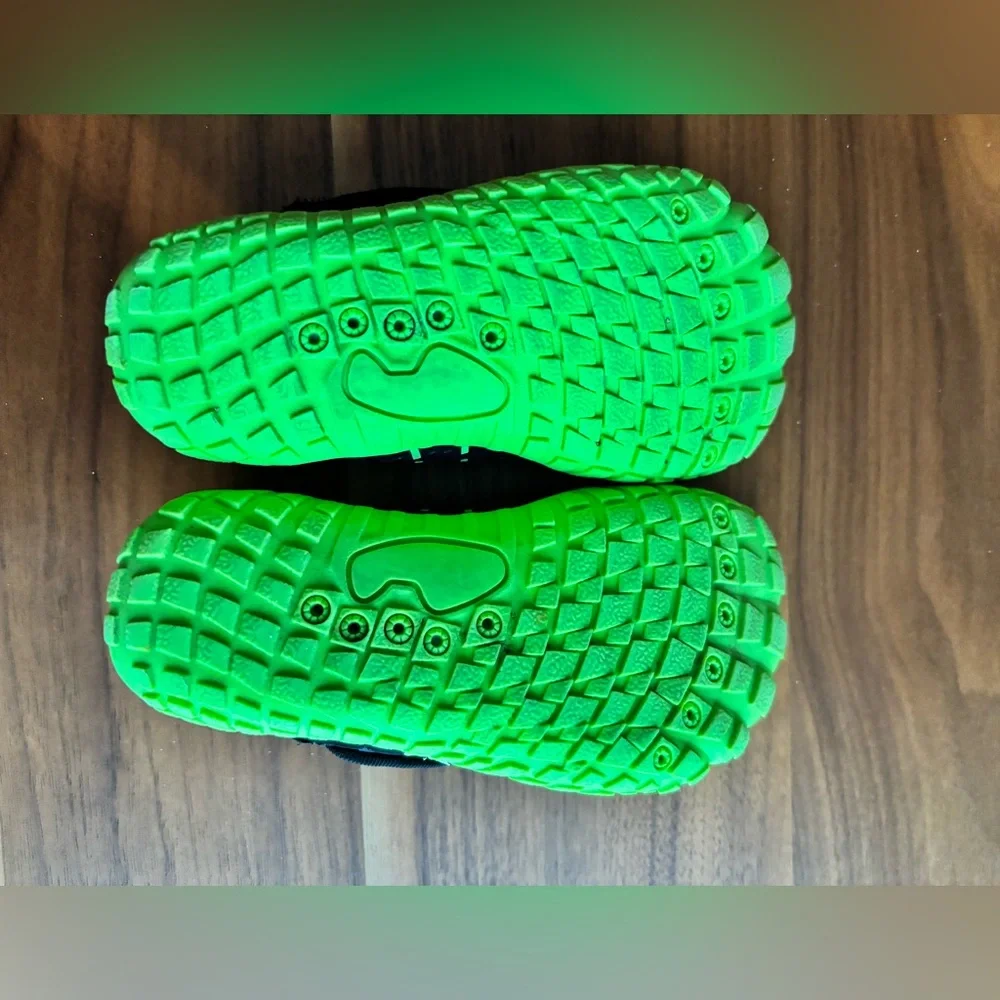 Black and green water shoes